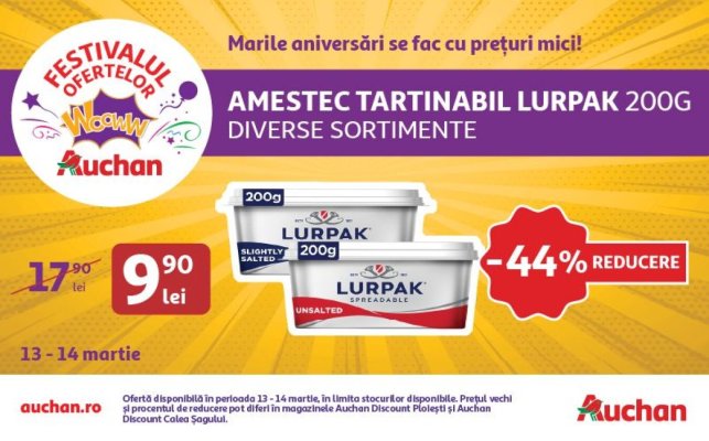 La Festivalul Ofertelor Woww la Auchan, ai reduceri de până la 50% la sute și sute de produse. Descoperă ofertele zilei! 