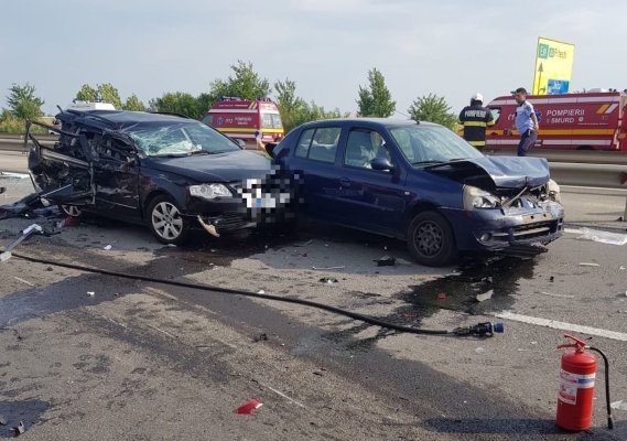 Coloană kilometrică pe Autostrada A1, la intrarea în București, după un carambol rutier