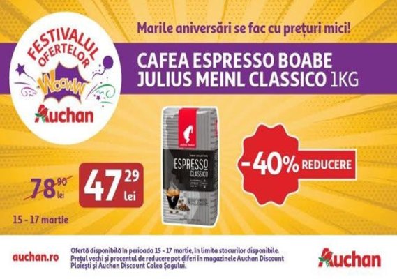 Oferte Wooww la Auchan în acest weekend, la cafea, detergent și multe altele