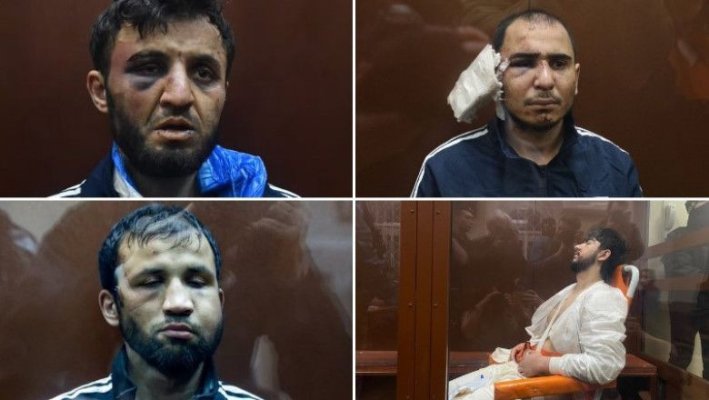 Patru suspecţi în atacul terorist de la Moscova au fost aduși bătuți la tribunal și arestaţi