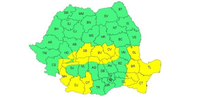 Cod galben de ploi, ninsori și vânt în mai multe județe, inclusiv Constanța