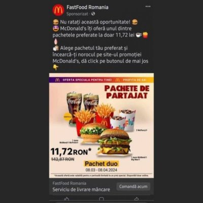 Tentativă de fraudă în numele McDonald's România. Avertismentul DNSC