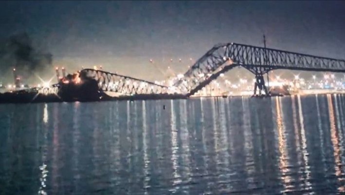 Podul Francis Scott Key din Baltimore s-a prăbușit după ce a fost lovit de o navă. Video