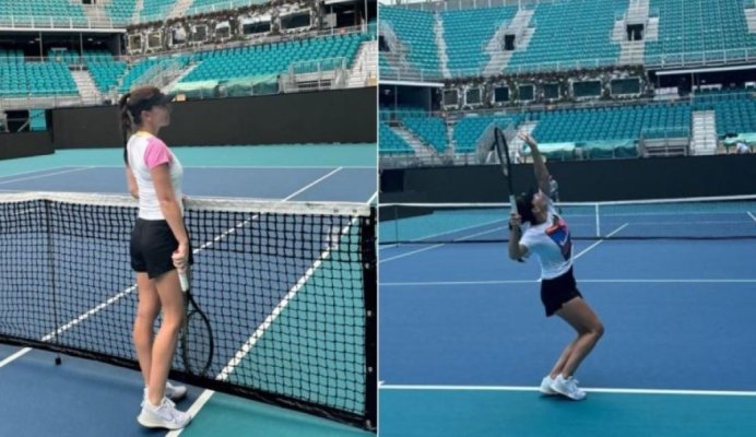Simona Halep, primele imagini de la antrenamente, pe terenul de tenis de la Miami