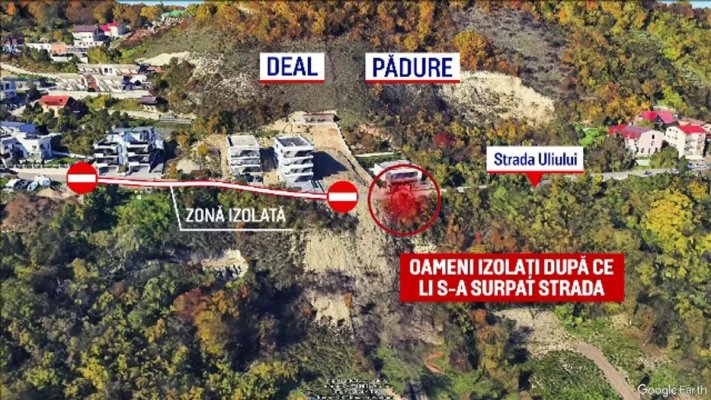 Oameni izolați după surparea străzii din Slănic. Ambulanțele nu pot ajunge la ei