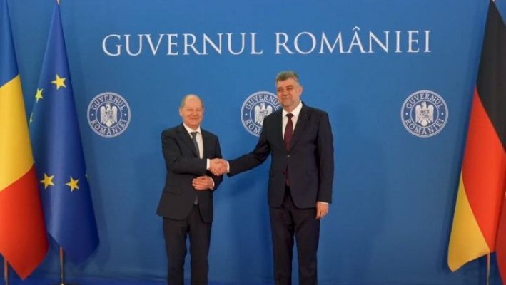 Marcel Ciolacu l-a primit pe Olaf Scholz la Palatul Victoria