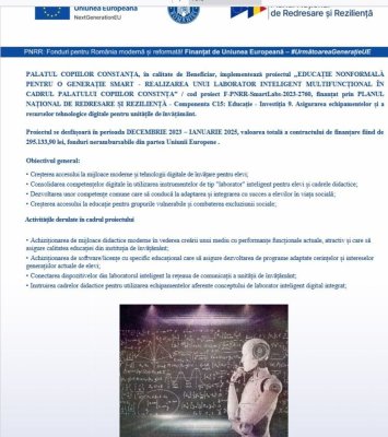 Palatul Copiilor Constanța va avea un laborator inteligent multifuncțional !