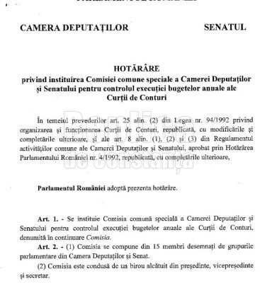 S-a înființat, la nivelul Parlamentului, o comisie de control a Curții de Conturi. Horia Țuțuianu, președinte