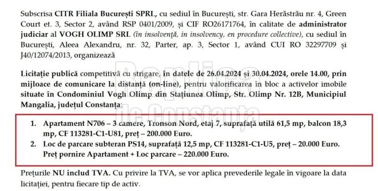 „Superofertă“ în Olimp! Un loc de parcare se vinde cu doar... 20.000 de euro