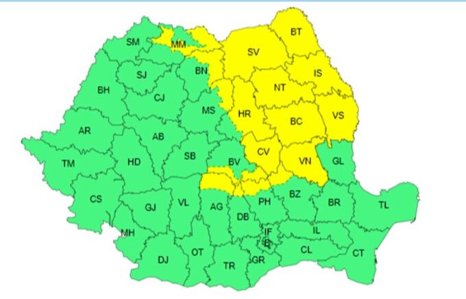 A fost emis un nou cod galben de ploi torentiale. Vezi zonele vizate! A fost emis un nou cod galben de ploi torentiale. Vezi zonele vizate!