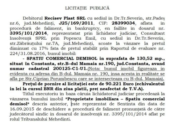 LICITAŢIE  PUBLICĂ