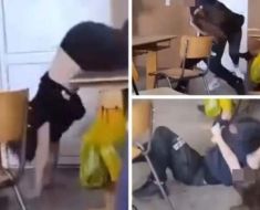 Doi elevi, surprinși în timp ce își împărțeau pumni și picioare în sala de curs. Video