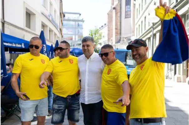 Marcel Ciolacu a cântat și s-a pozat cu suporterii naționalei de fotbal înainte de meciul cu Ucraina