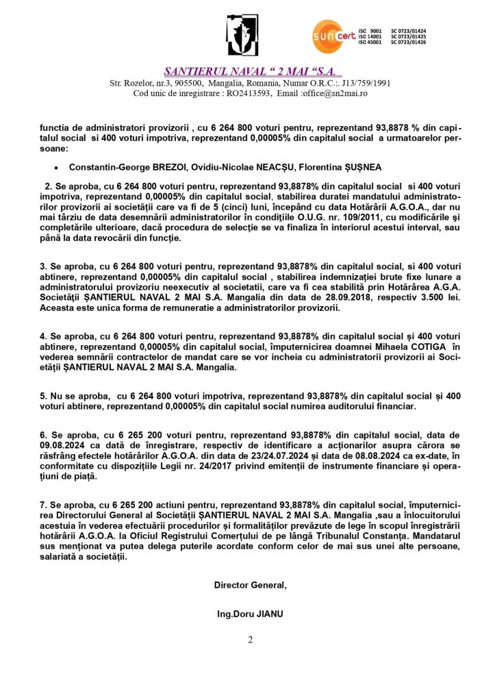 Oprea a schimbat-o pe Luminita Vladescu din conducerea santierului Naval 2 Mai SA Oprea a schimbat-o pe Luminita Vladescu din conducerea santierului Naval 2 Mai SA