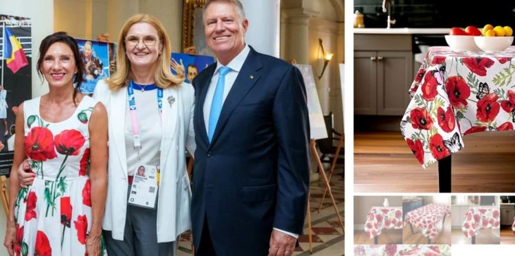 Rochia cu maci a lui Carmen Iohannis, purtată la JO 2024, asemănată de internauți cu o față de masă