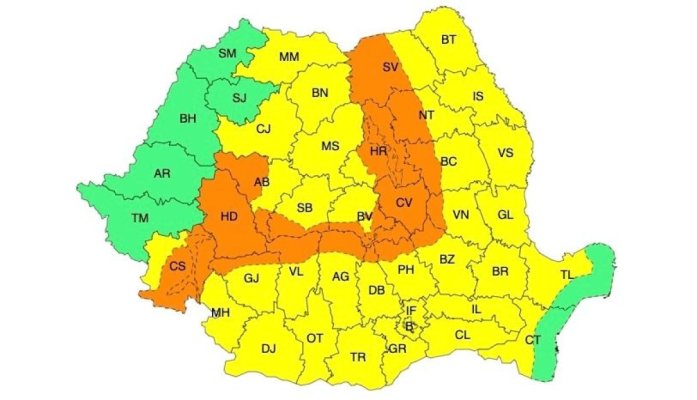ANM anunta cod portocaliu de ploi torentiale si furtuni cu grindina