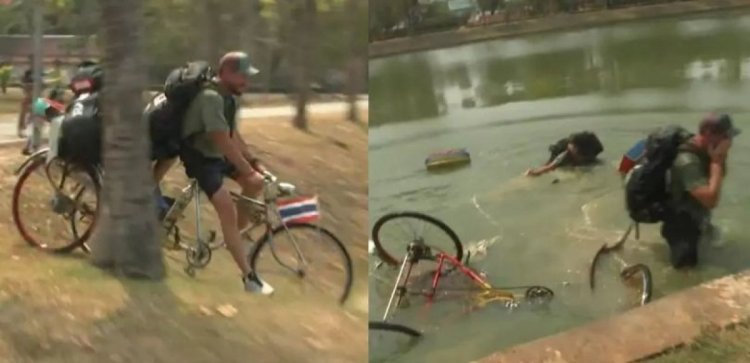 Victor Slav și iubita lui au căzut cu bicicleta într-un lac