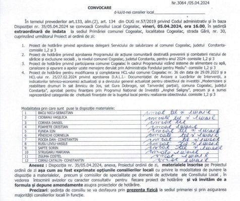 Consiliul local Cogealac, convocat în ședință extraordinară