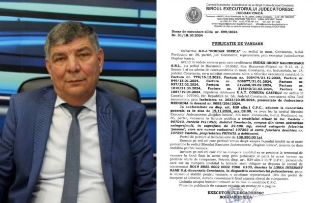 Primăria Castelu este executată silit de Iridex-ul fostului senator Pascu 