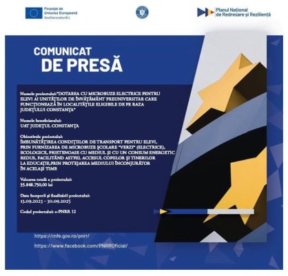 Consiliul Județean Constanța: Dotarea cu microbuze electrice pentru elevi
