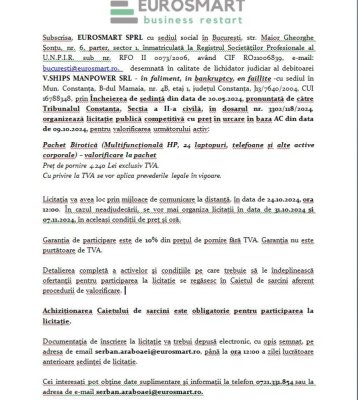 Eurosmart SPRL organizează licitație publică pentru vânzarea de aparatură birotică
