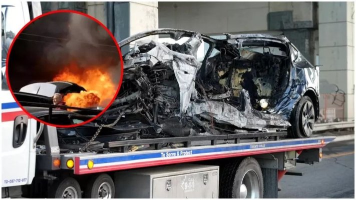 Accident înfiorător. Patru tineri au murit arși de vii într-o mașină Tesla