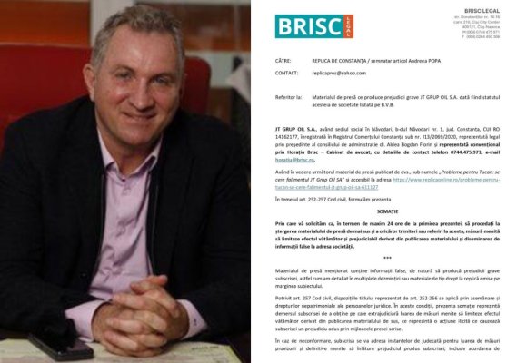 Jean Paul Tucan, de la JT Grup Oil SA, confundă dreptul la replică cu somația