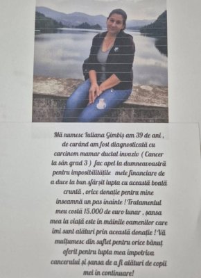 Apel umanitar! 15.000 de euro costă tratamentul, pe lună, al unei femei din Hârșova, bolnavă de cancer!