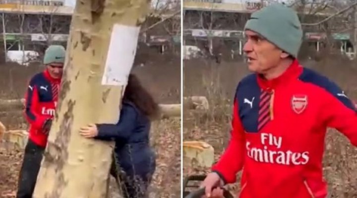 O femeie s-a legat de un copac în Parcul IOR. Muncitorii, la un pas să o taie cu drujba