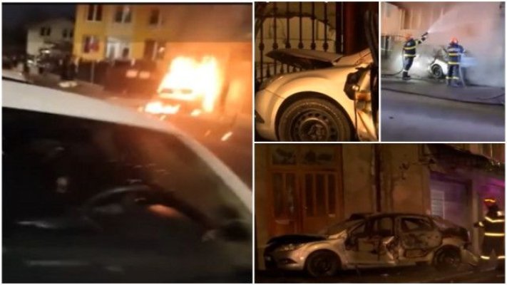 Un șofer și-a dat foc la mașină cu el înăuntru, după o ceartă cu soția. Amândoi sunt la spital