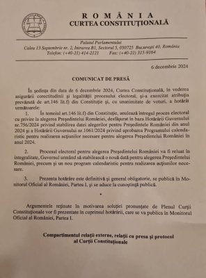CCR a decis ANULAREA turului 1 al alegerilor prezidențiale