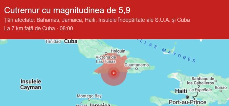 Cutremur de aproape 6 grade pe Richter, în Cuba, urmat de peste 100 de replici