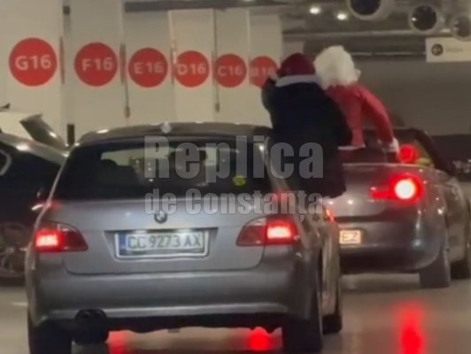 Joacă periculoasă în parcarea de la Vivo. Un bărbat a ieșit pe geamul unei mașini condusă de un începător. Video