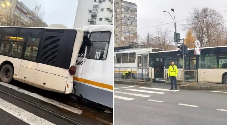Panică și persoane rănite, în urma unui accident bizar. Un tramvai a lovit un autobuz