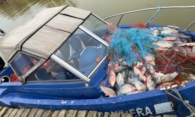  900 de metri de plase cu 225 kilograme de pește scoase din laguna Razim-Sinoe, de polițiști. Video