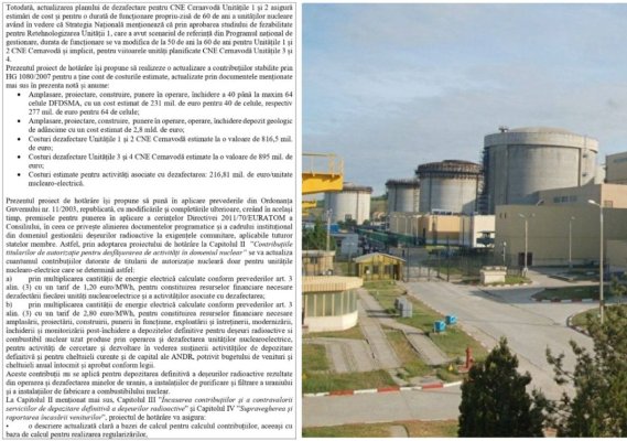 Se dublează și taxa pe energia nucleară produsă de Centrala Nucleară de la Cernavodă 
