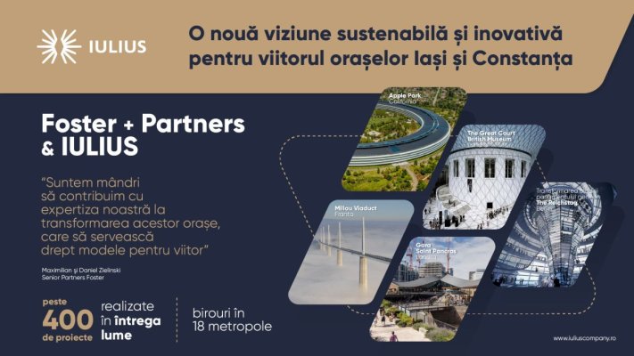 Foster + Partners, unul dintre liderii mondiali ai arhitecturii contemporane, proiectează dezvoltările IULIUS de la Constanţa şi Iaşi