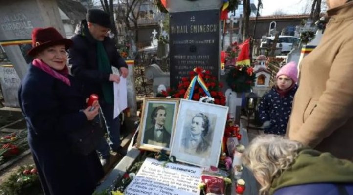 Furt la mormântul lui Mihai Eminescu din București, în ziua în care românii au sărbătorit 175 de ani de la nașterea poetului