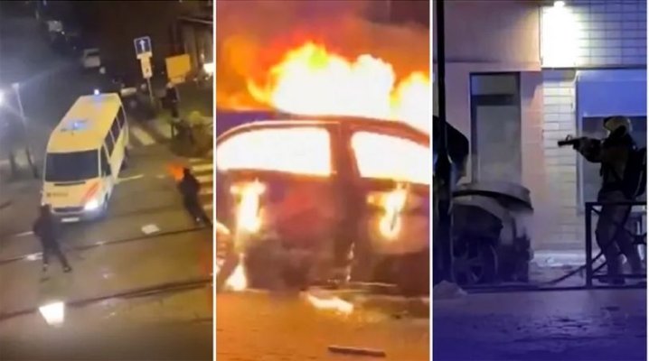 Haos și violență de Anul Nou în Bruxelles. Zeci de mașini au fost incendiate iar pompierii atacați! Video