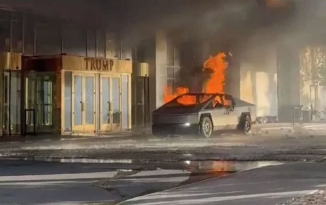 O mașină electrică Tesla a explodat în fața unui hotel deținut de Trump. Un mort și șapte răniți! Video