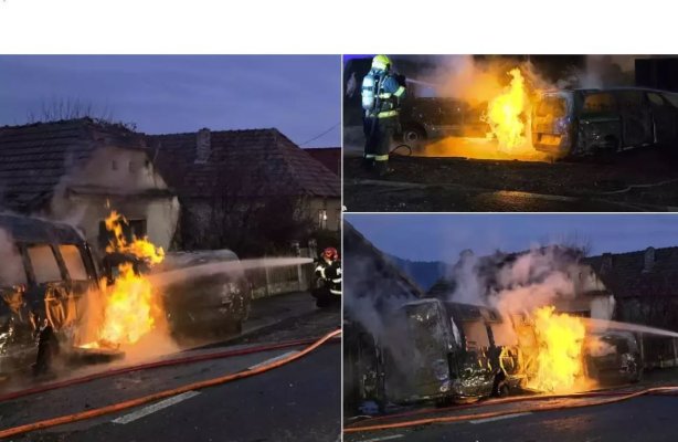 Două microbuze s-au ciocnit, au spart conductă de gaz și au luat foc. O femeie a fost găsită carbonizată