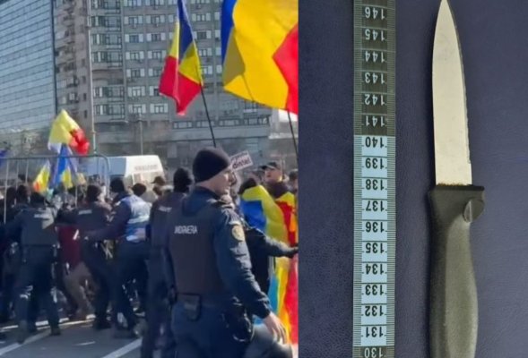 Protestatar înarmat cu un cuțit, săltat de jandarmi de la manifestația din Piața Victoriei
