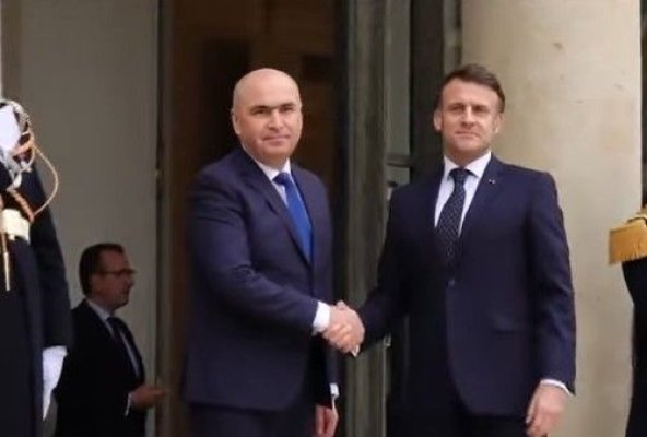 Președintele interimar Ilie Bolojan, primit la Palatul Elysee de președintele Macron. Video