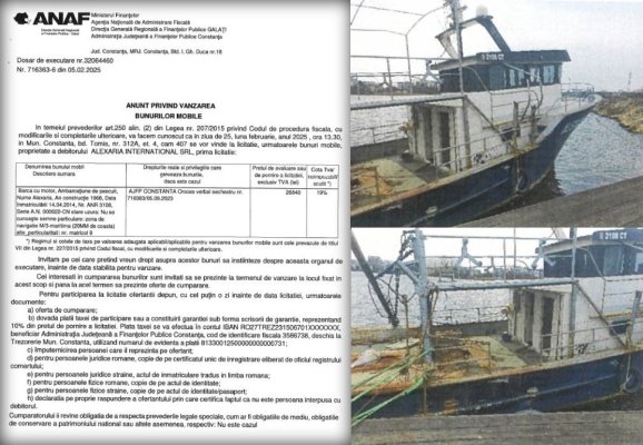 Nava de pescuit a unei cherhanale din Agigea, scoasă la licitație de ANAF 