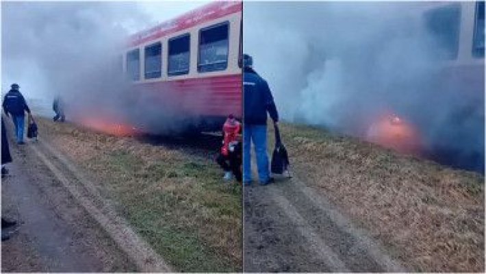 Plan roșu de intervenție! Vagonul unui tren plin cu oameni a luat foc 