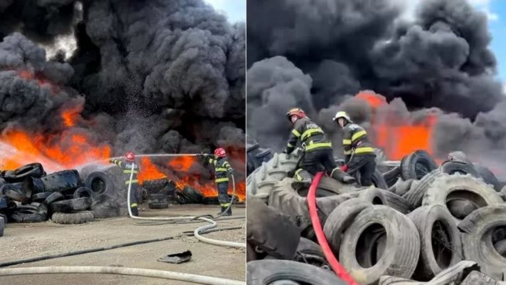 Mesaj RO-Alert la Tulcea: Un depozit de anvelope uzate, cuprins de flăcări. Video