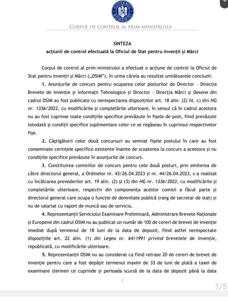Vezi ce nereguli a gasit Corpul de Control al guvernului la OSIM-ul condus de serbanescu 