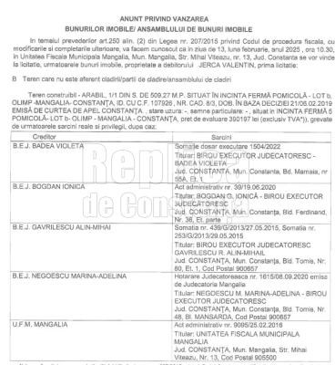 Un notar din Constanța este executat silit de ANAF! Îi vinde terenul din Olimp în contul datoriilor