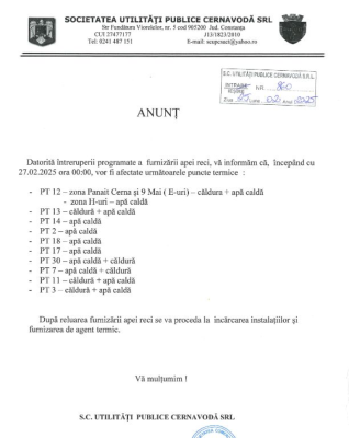 Mai multe zone din Cernavodă, fără apă caldă. Vezi dacă ești afectat!