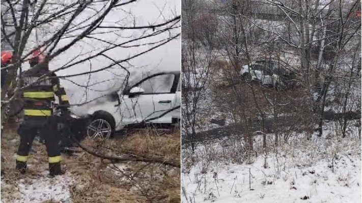 O mașină a luat foc după ce a ieșit de pe șosea lângă A1: două cadavre carbonizate găsite înăuntru